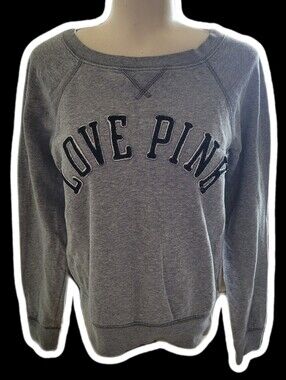 victoria secret love pink 2010s y2k mcbling heather grey crewneck sweatshirtᯓ★